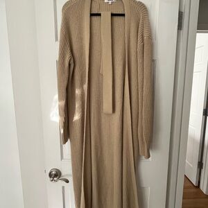Beige Knit Long Cardigan Sweater